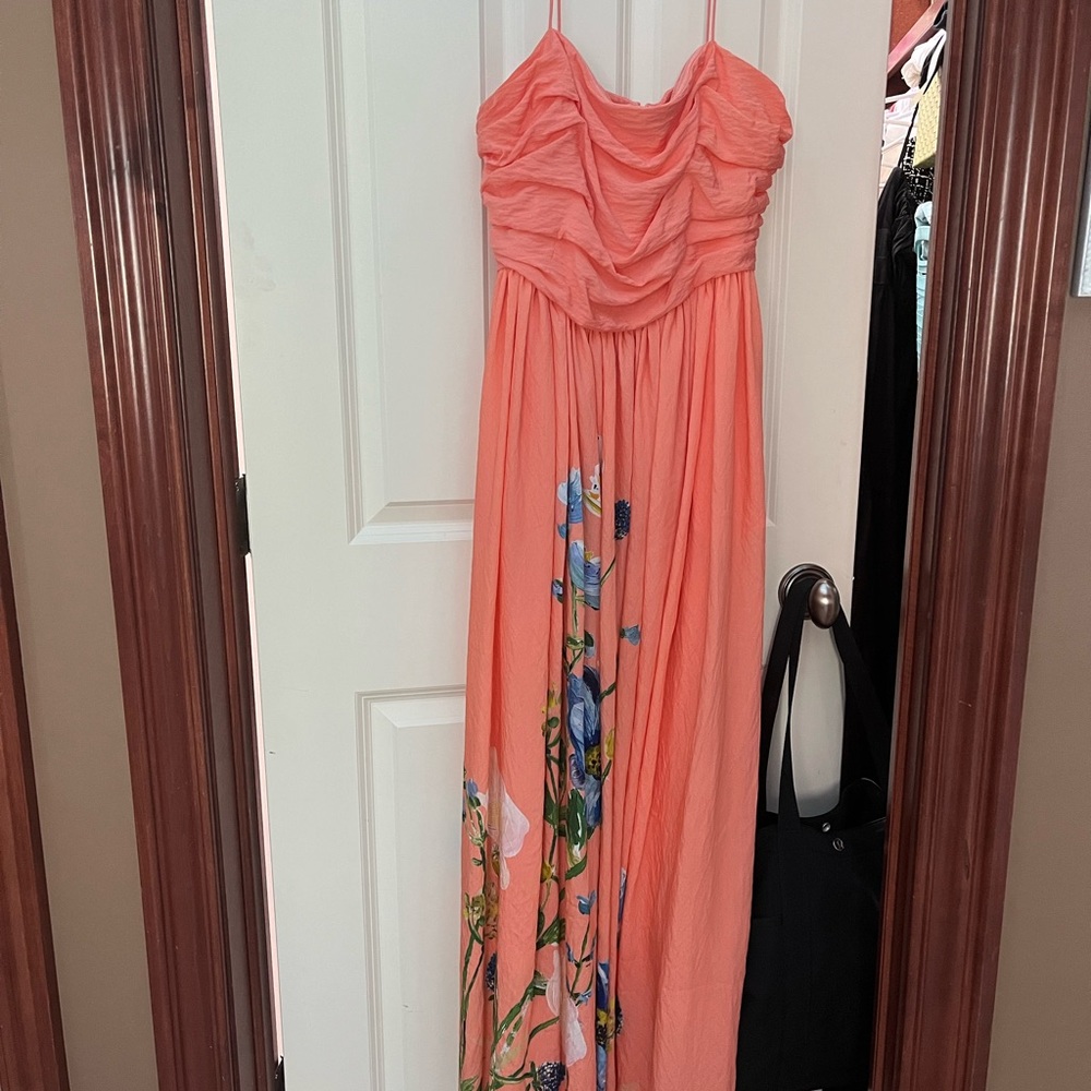 Anthropologie Coral Floral Maxi Dress